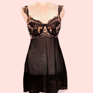 Elegant Black & Rose Gold Lace Chemise